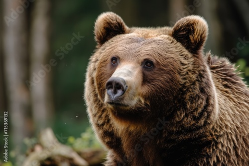 Large Carpathian brown bear portrait. Wild animal.