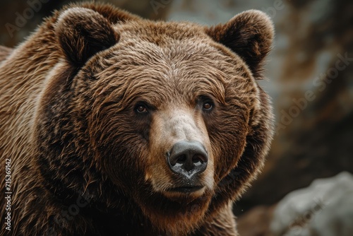 Large Carpathian brown bear portrait. Wild animal. 
