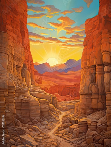 Golden Hour Splendor: Captivating Ancient Desert Landforms at Sundown