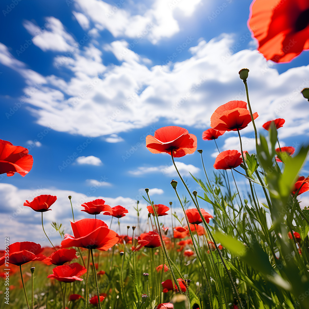 Obraz premium poppy flowers in the field, sky, Field, GenerativeAI