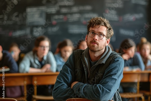 Portrait of a mid adult man in the classroom. © Straxer