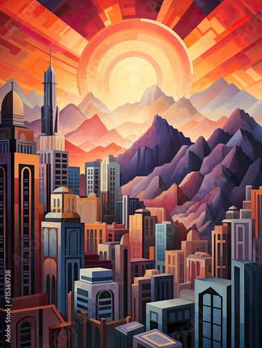 Art Deco Cityscapes Mountain Landscape Plateau Art Print