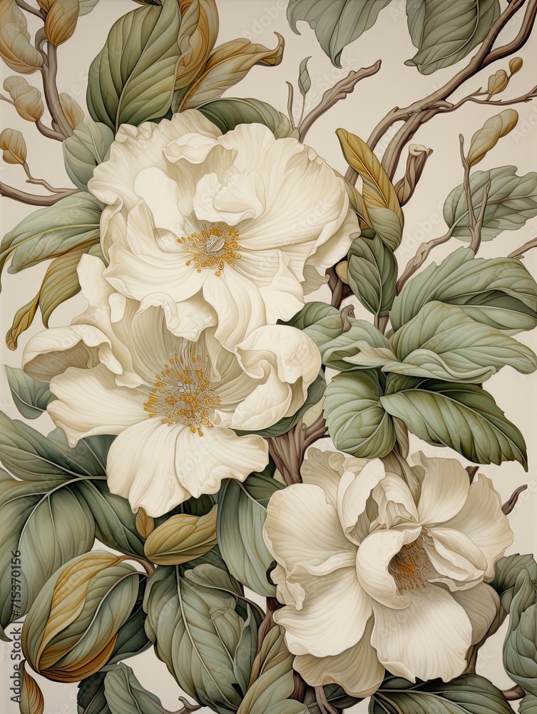 Fototapeta premium Art Nouveau Floral Designs: Earth-Toned and Neutral Floral Patterns