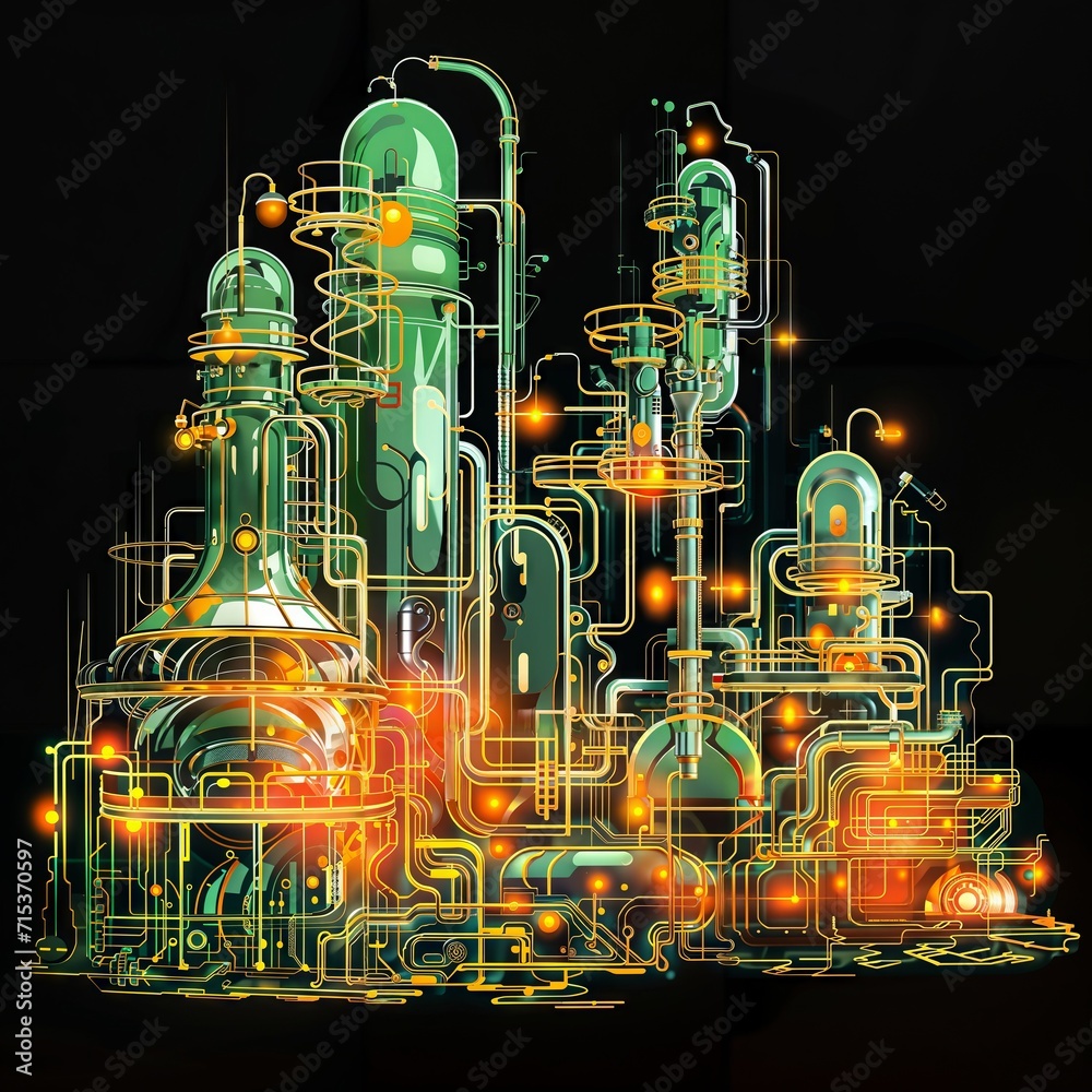 Abstract industrial background with neon glowing elements. Vector illustration Eps 10