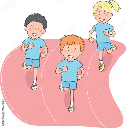 Three little children are in a running race.