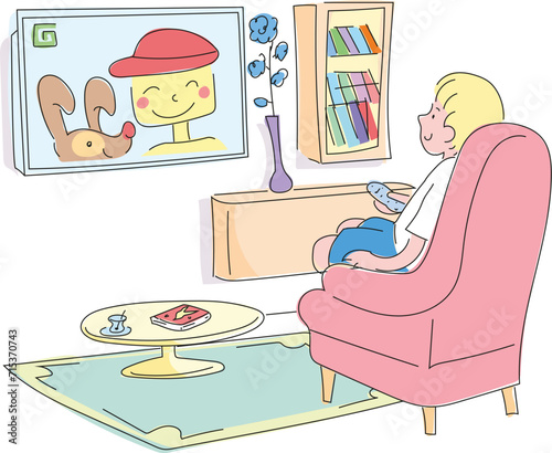 Boy watching tv on sofa.