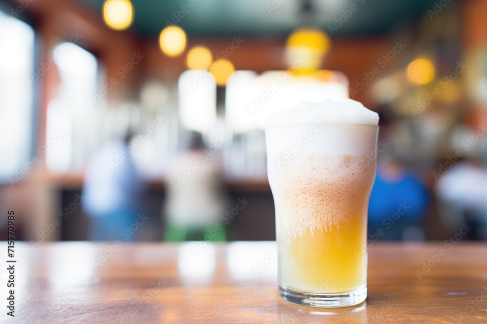 close-up of beer foam with a blurred pub background close-up of beer foam with a blurred pub background