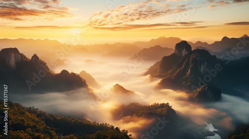 Mount Huangshan Yellow Mountains in Anhui China Wallpaper Background Beautiful Nature Landscape Morning Evening Sky Panorama Concept of Adventure Travel Eco Tour with Copy Space 16:9 photo