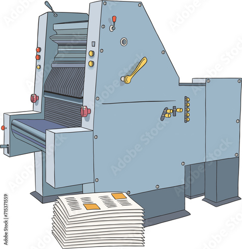 Printing press machine. Offset printing machine. Newspaper magazine printing.