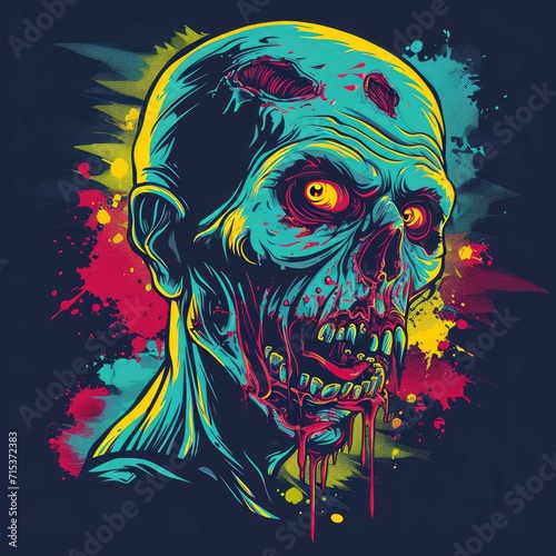t-shirt design, zombie x mecha, vivid color, vector