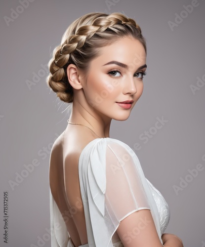 a woman with a braids wearing a dress and lipstick