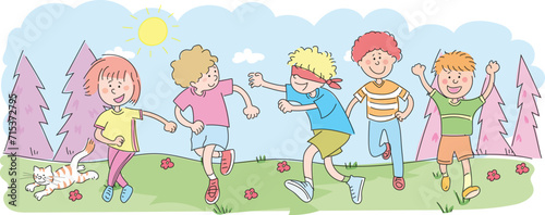 Children playing the game of blindfold.