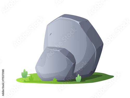 Stone rocks on the lawn, cobblestones, debris of the mountain, two granite stones block round shape vector grey boulders