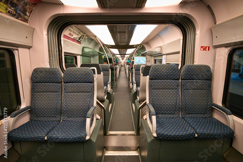 Inside of an empty train cabin.