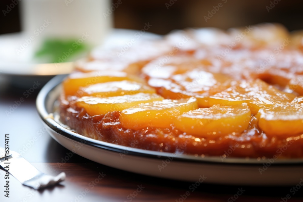 tarte tatin with a golden brown crust, close-up tarte tatin with a golden brown crust, close-up