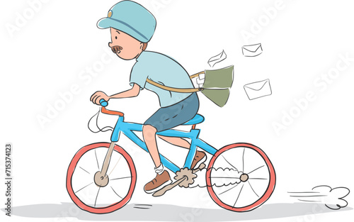 The postman delivers couriers on a bicycle.