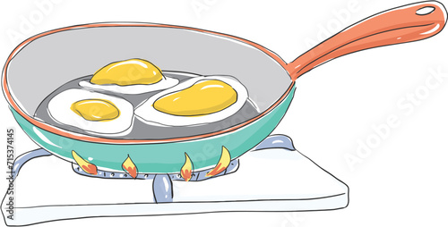 Cooking eggs in the pan.