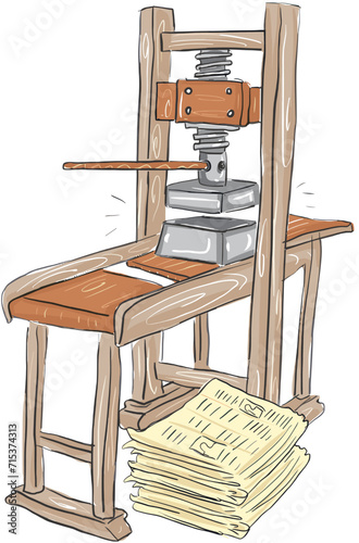 Old printing machine and newspaper printing.