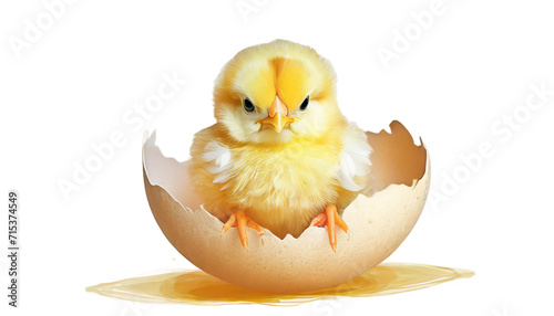 Cute yellow chicken hatched from an egg. Easter concept.. on transparent background