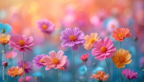 Floral Luminescence: A Radiant Field of Bright Flowers Glows Under the Influence of Vibrant Florescent Lights