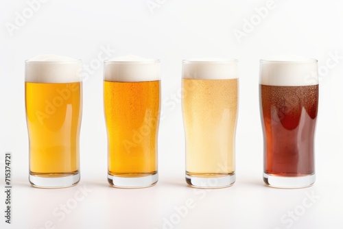 Different beers on white background with cut path.