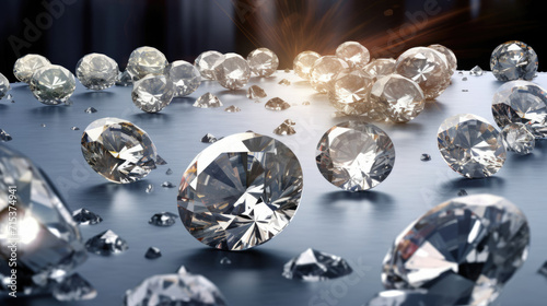 Diamonds Spread Across Table, Sparkling Gems Creating a Mesmerizing Display