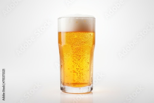 Fresh beer in a glass on white background.