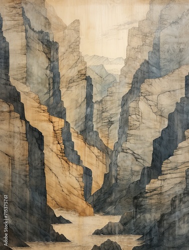 Cascading Canyon Rivers: A Serenade of Vintage Waters on Canvas