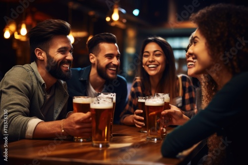 Friends enjoying happy hour at brewery pub