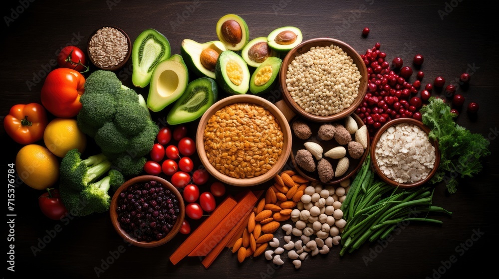 Dietary fiber healthy food shot from above - obrazy, fototapety, plakaty 