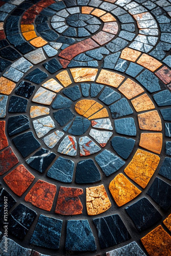 Obraz premium An artistic marble floor design, combining different stones for a unique pattern,