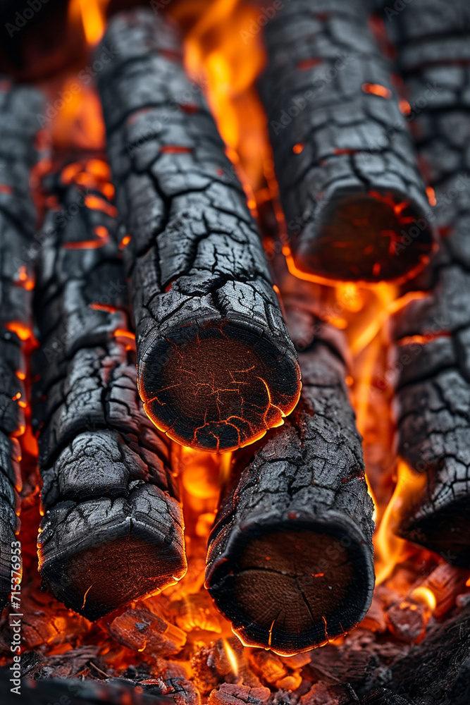 An artistic close-up of flames licking the surface of ornately arranged firewood, An artistic close-up of flames licking the surface of ornately arranged firewood,