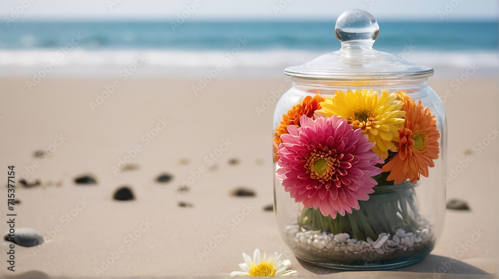 A Captivating Chrysanthemum Jar Amidst Beach Serenity AI GENERATED A Captivating Chrysanthemum Jar Amidst Beach Serenity AI GENERATED
