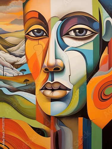 Vibrant Scenery: Contemporary Abstract Portraits among Rolling Hills