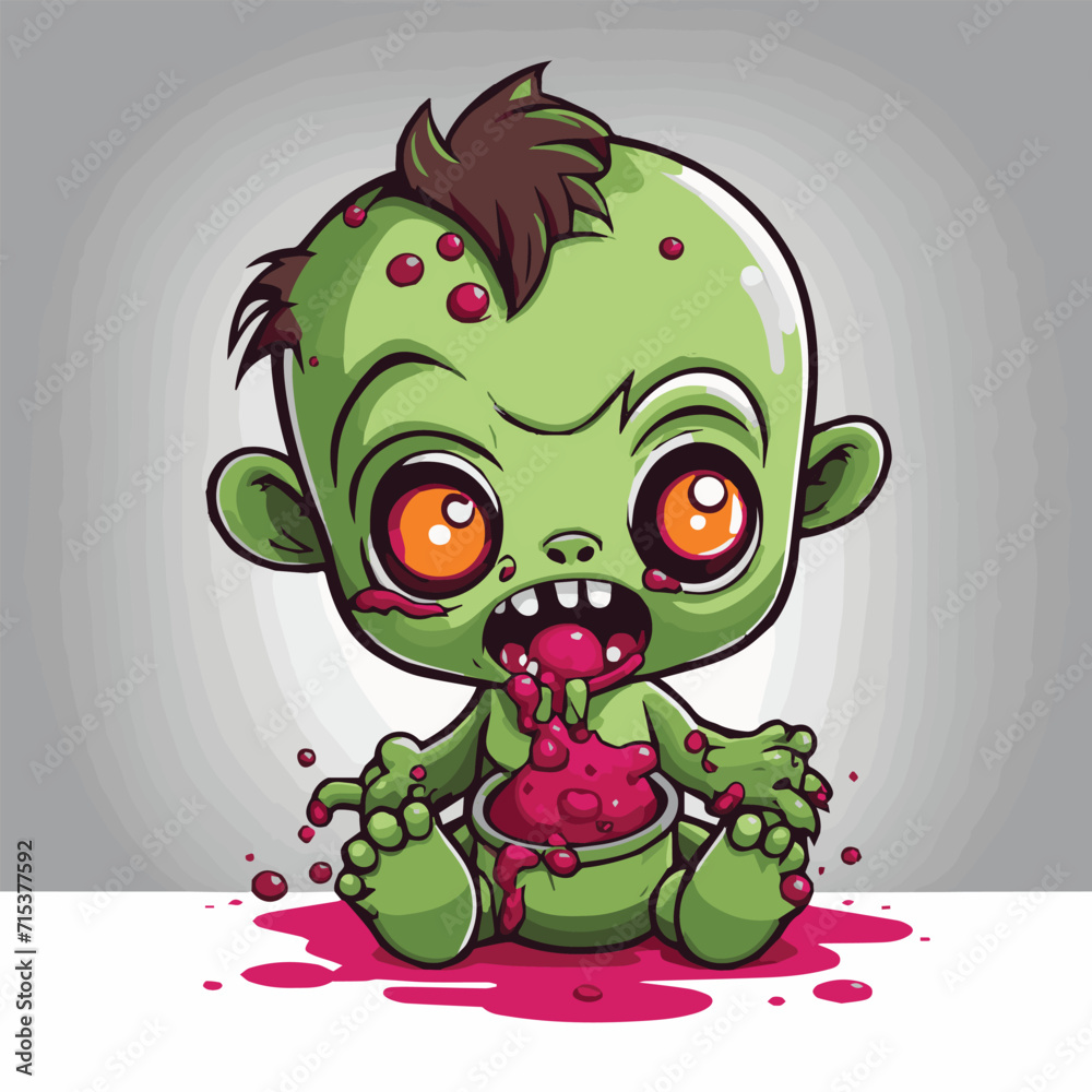 Baby monster vomits after eating poison illustration Baby monster vomits after eating poison illustration
