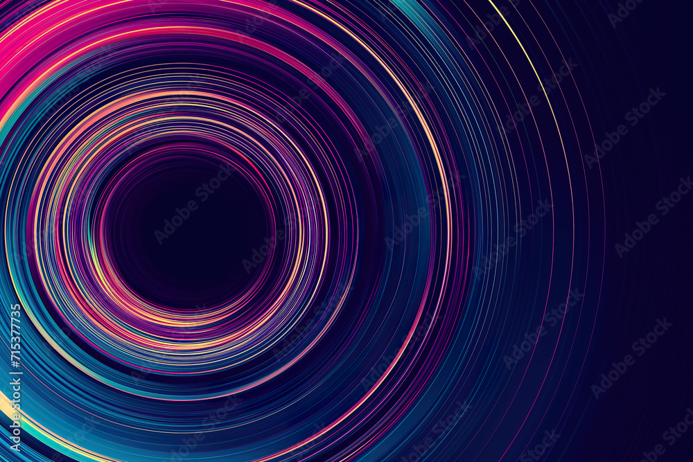 Obraz premium Abstract colorful circular lines on dark blue background