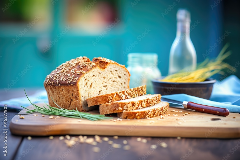 sliced whole grain bread on rustic table