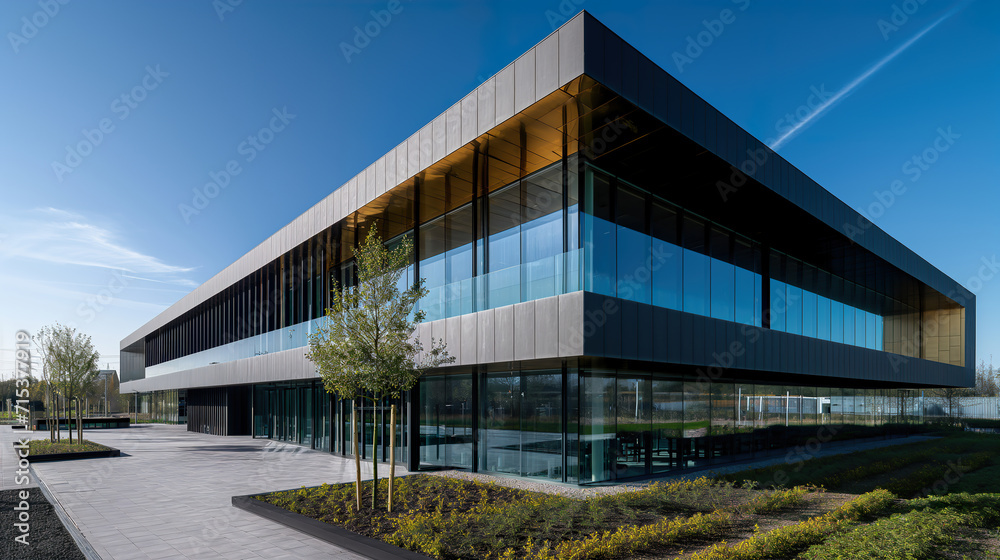 Modern office building exterior made of glass, steel and cement Modern office building exterior made of glass, steel and cement
