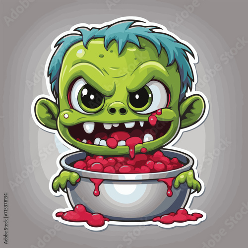 Cute baby monster eats ravenously vector illustration
