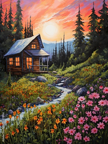 Handmade Hideout: Cozy Cabin Getaways Acrylic Landscape Art, Crafted with Artisan Ingenuity