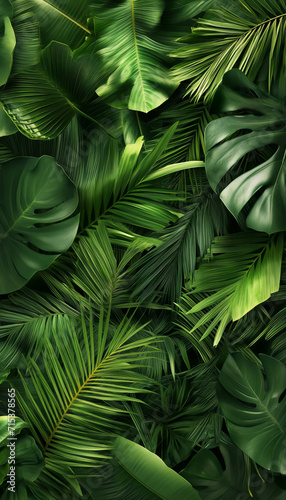 A background of beautiful green tropical plants