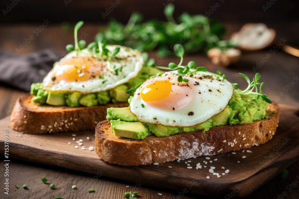 Healthy breakfast toast with avocado and egg Healthy breakfast toast with avocado and egg