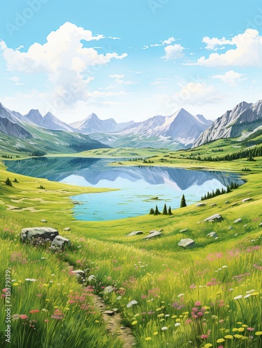 Crystal Clear Alpine Lakes: Captivating Countryside Art, A Panoramic Landscape Print(letseo)