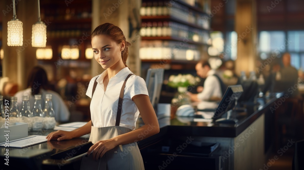 beautiful waitress at the workplace she working