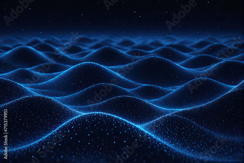 abstract wave moving dots flow particles pattern and waves on dark background ,hi-tech and big data background design