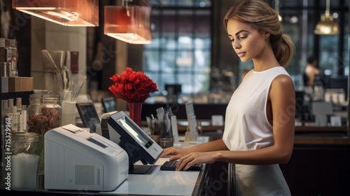 beautiful waitress at the workplace she working