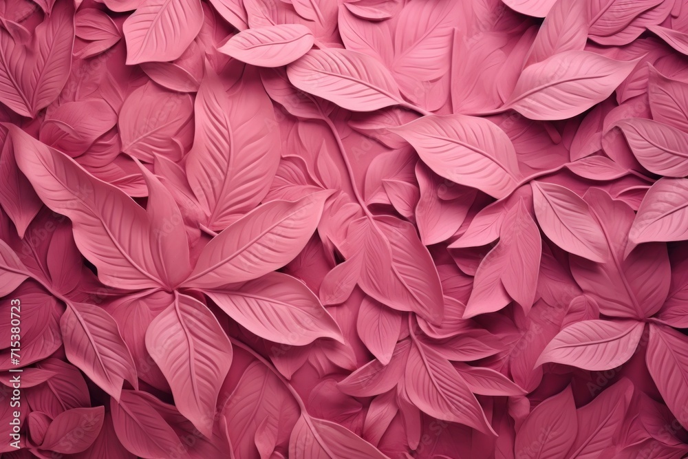  a close up of a bunch of pink leaves on a wall with no leaves on the top of the leaves.