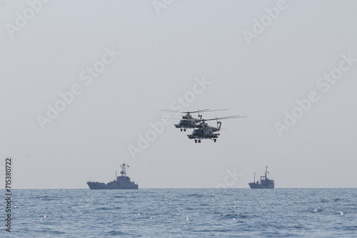 A helicopter of the Naval Forces of Ukraine at a military parade in the city of Odesa. Ukraine. August 24, 2021