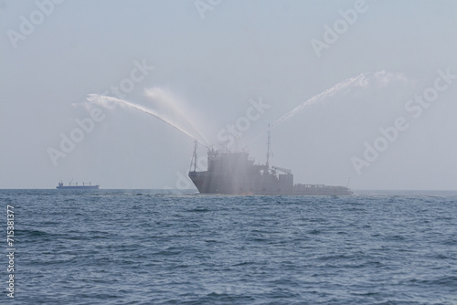 A fire warship of the Naval Forces of Ukraine at a military parade in the city of Odesa. Ukraine. August 24, 2021