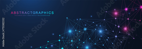 AI technology abstract background. AI generative art creative banner concept in the digital style. High tech poster with place for text. Futuristic design element.